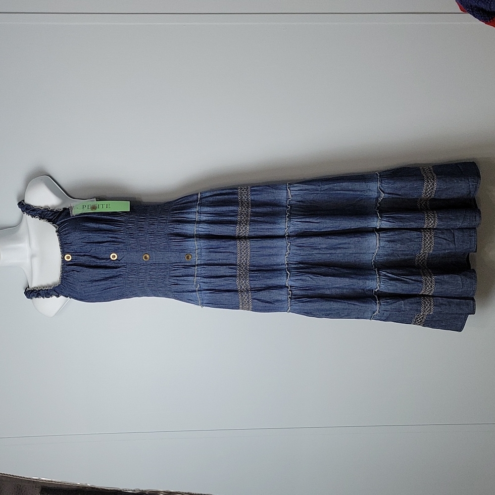 LAPIS Bodycon Strech Tiered Denim Dress Size PS (Pettite Small)